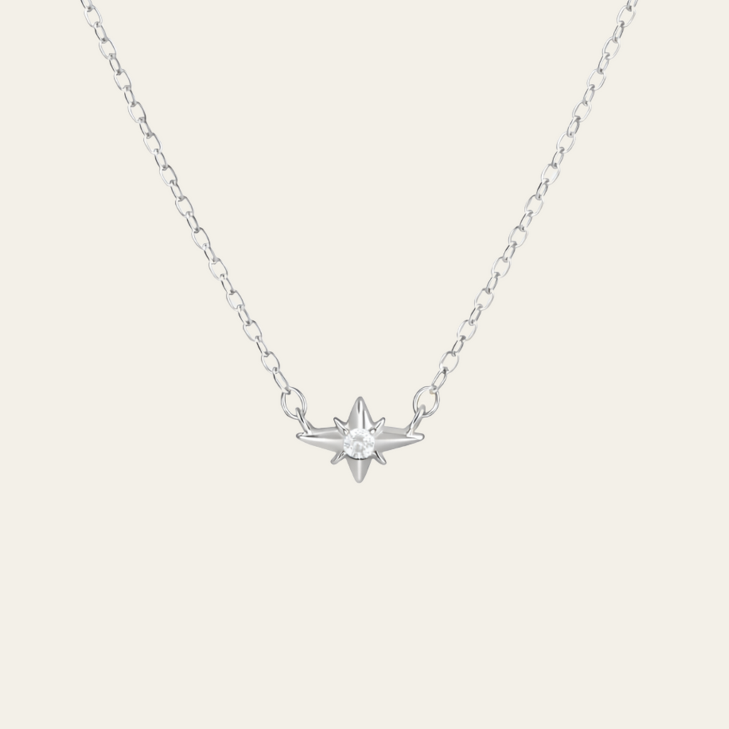 Sterling Silver Minimal Four Point Star Zircon Necklace