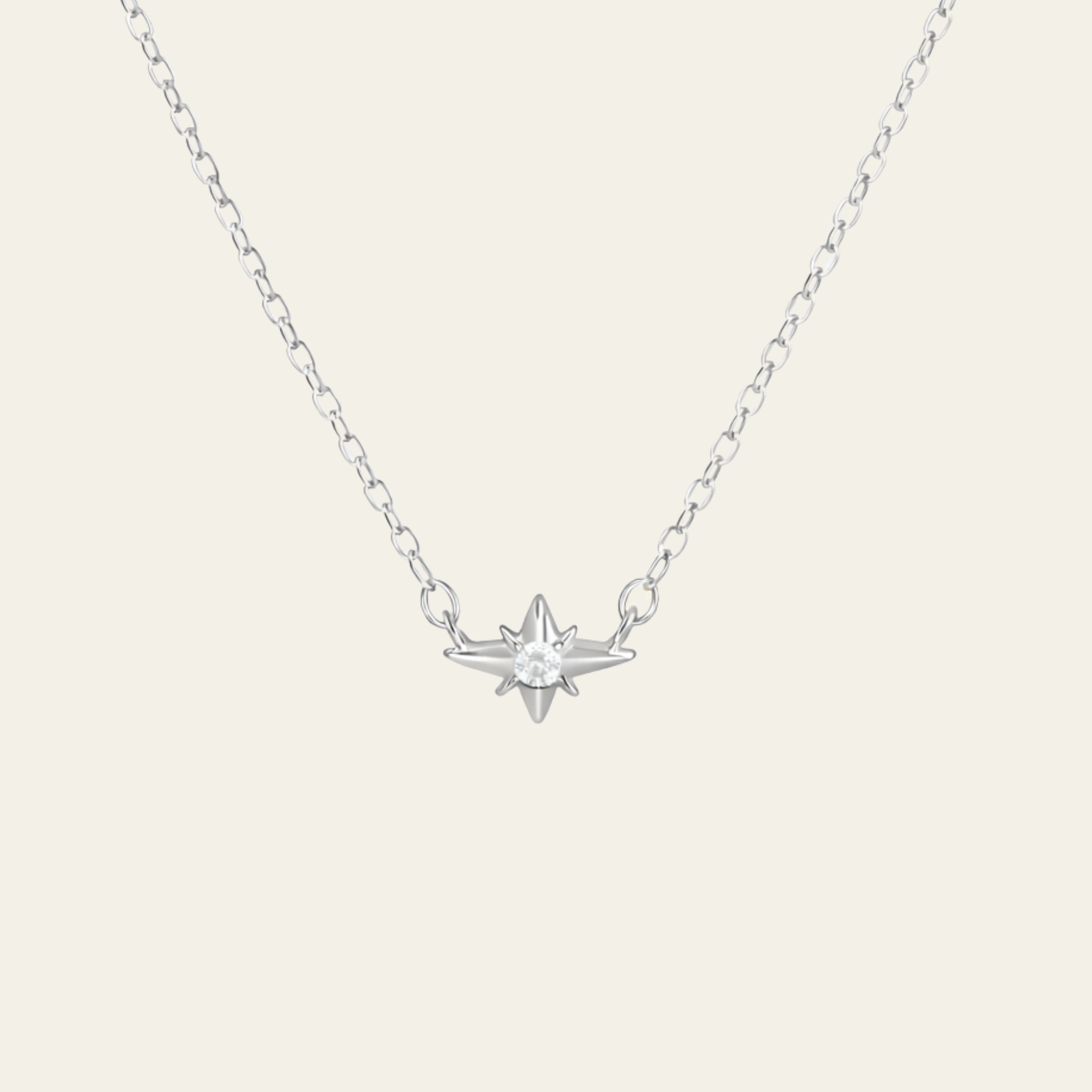 Sterling Silver Minimal Four Point Star Zircon Necklace
