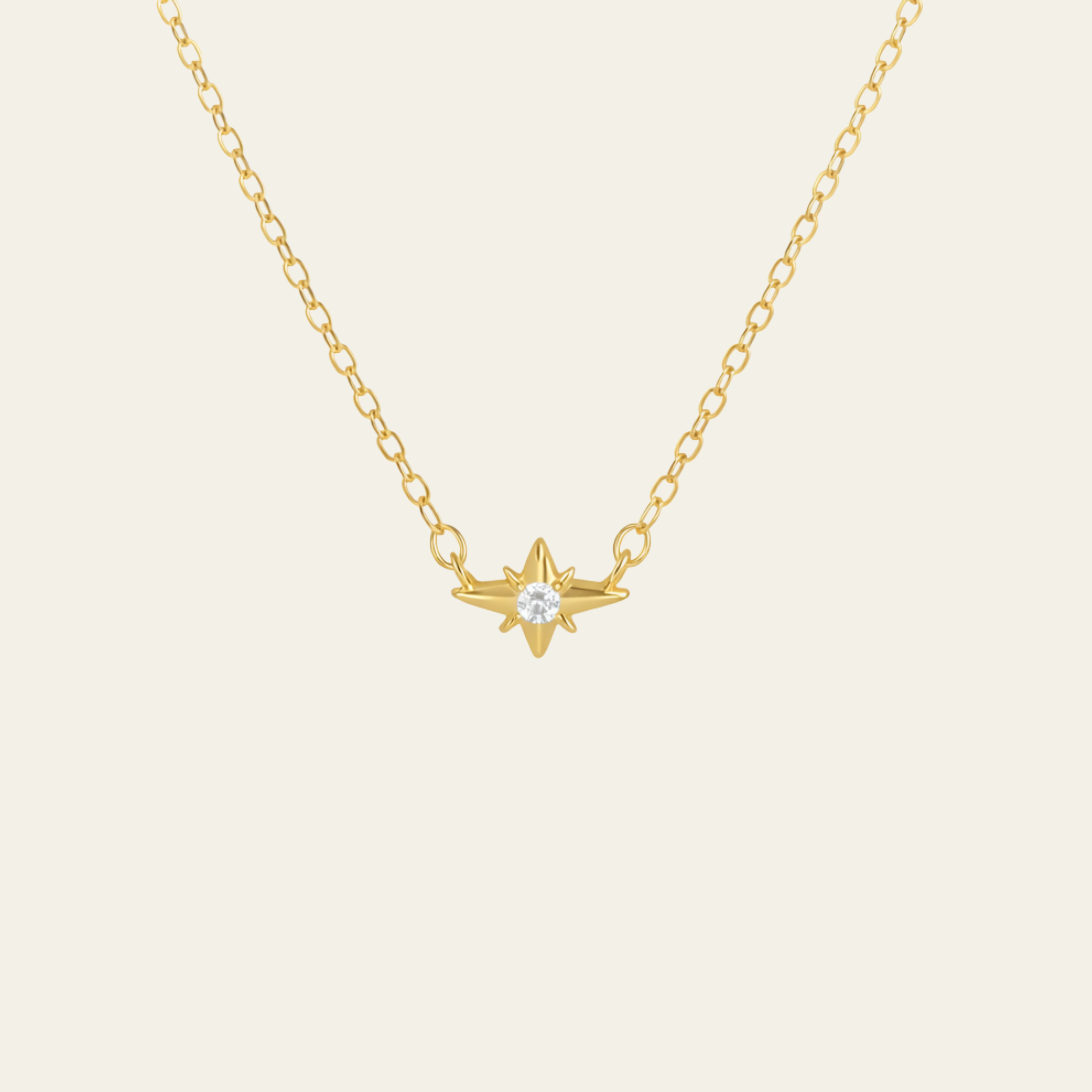 Sterling Silver Minimal Four Point Star Zircon Necklace