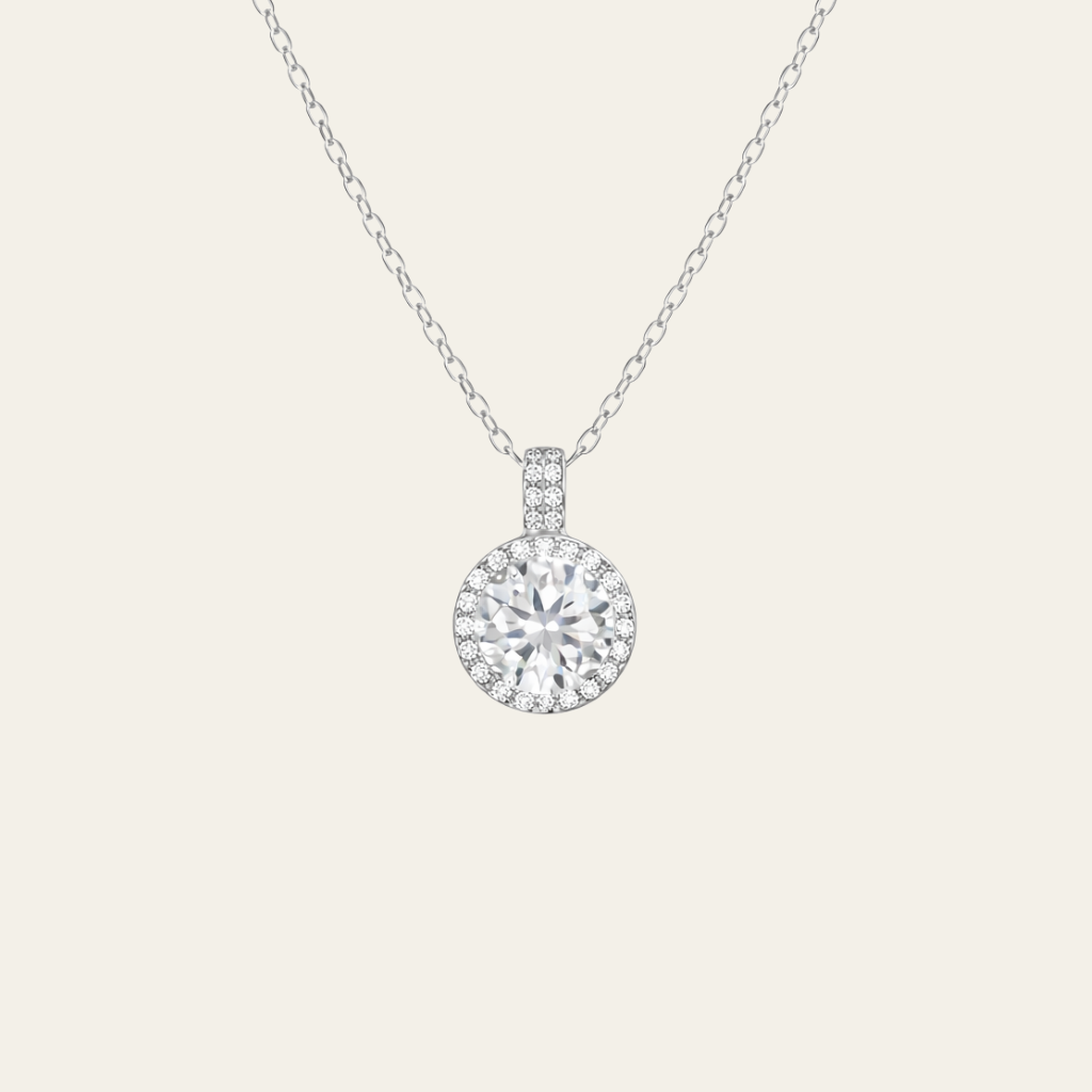 Sterling Silver Round Zircon Geometric Necklace