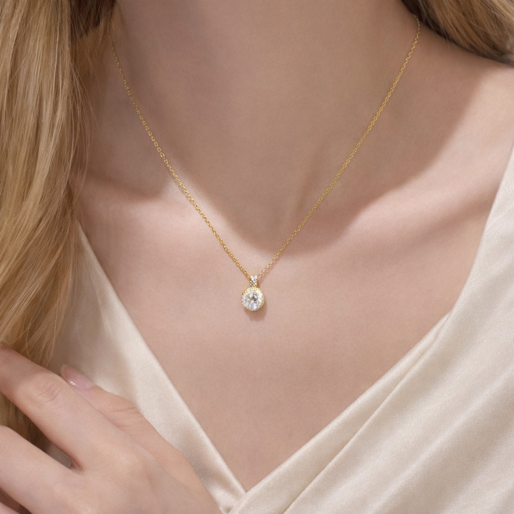 Sterling Silver Round Zircon Geometric Necklace