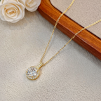 Sterling Silver Round Zircon Geometric Necklace