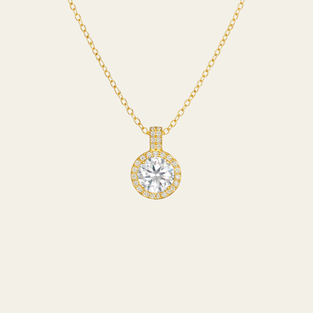Sterling Silver Round Zircon Geometric Necklace