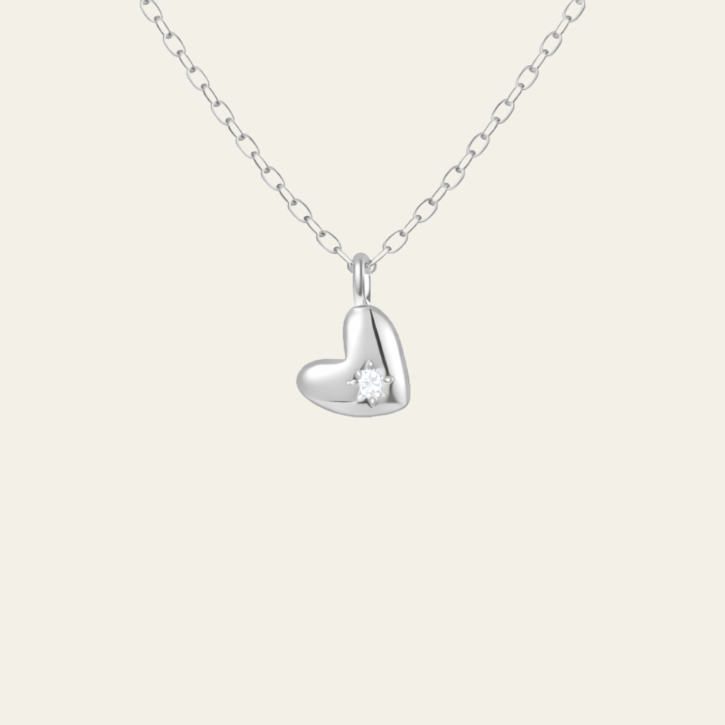 Sterling Silver Minimal Heart Zircon Pendant Necklace