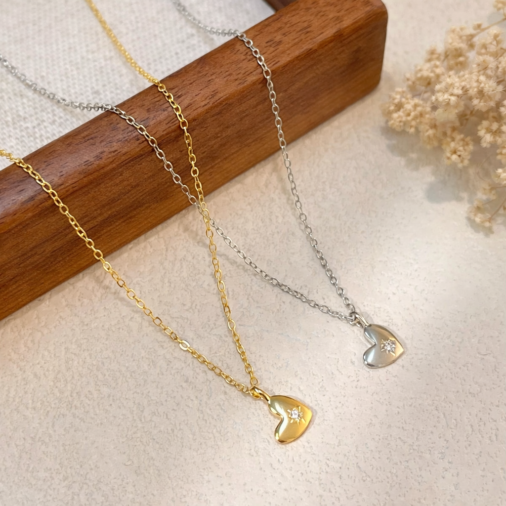 Sterling Silver Minimal Heart Zircon Pendant Necklace