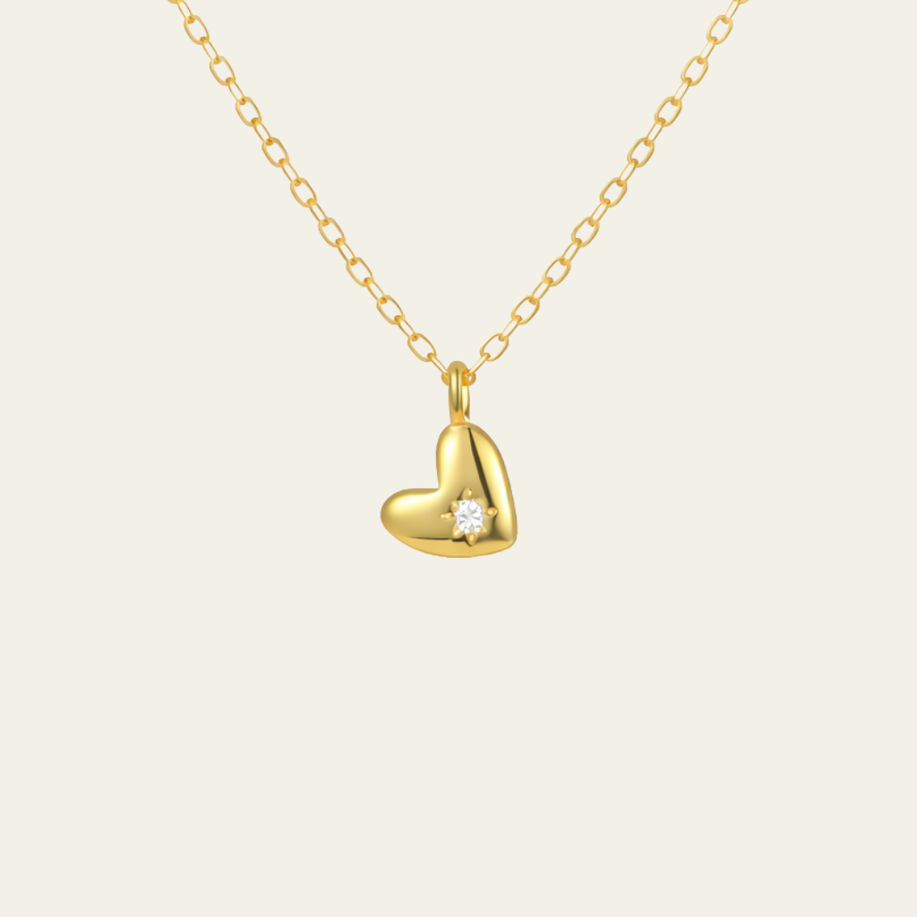 Sterling Silver Minimal Heart Zircon Pendant Necklace