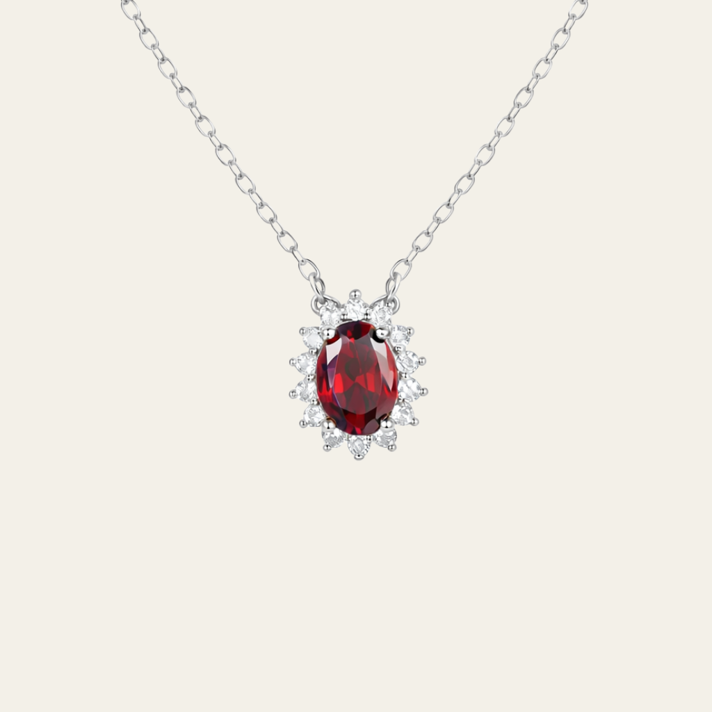 Sterling Silver Oval Zircon Halo Necklace