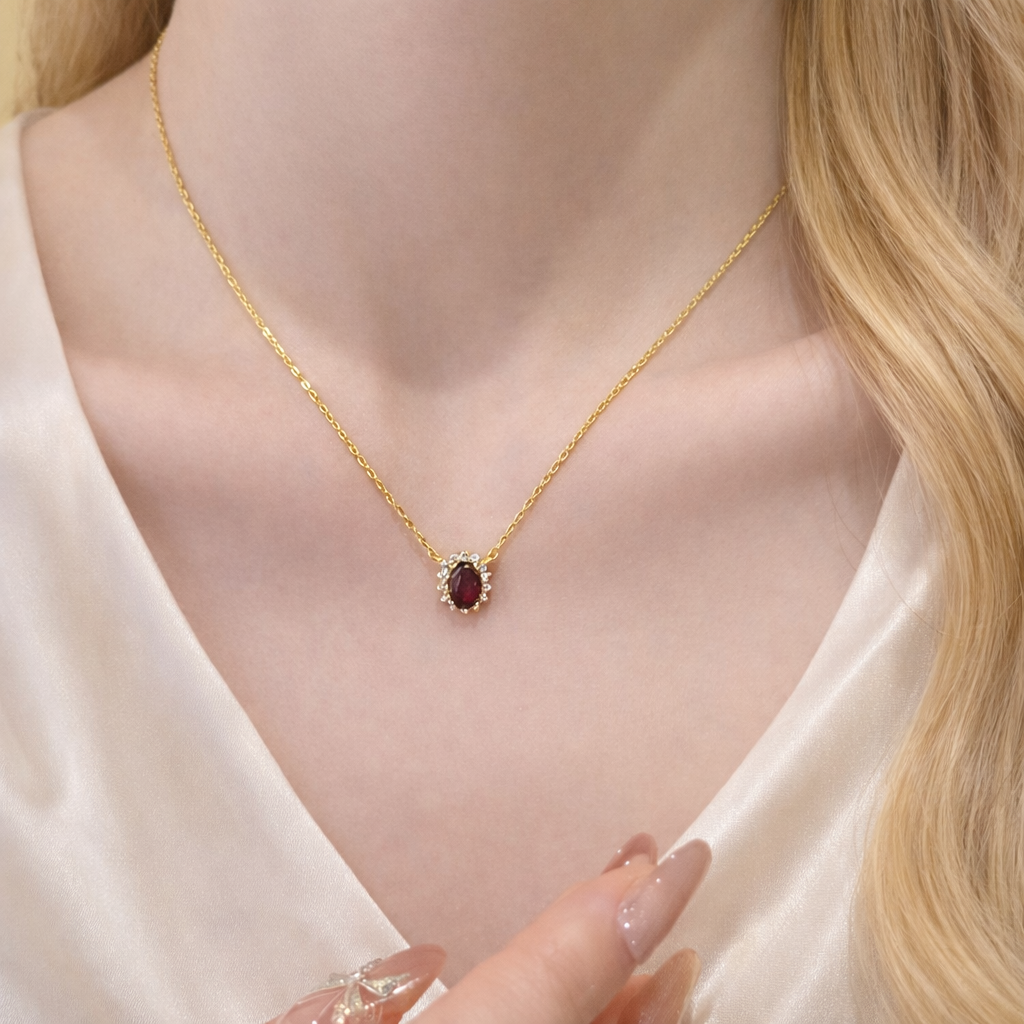 Sterling Silver Oval Zircon Halo Necklace