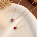 Sterling Silver Oval Zircon Halo Necklace