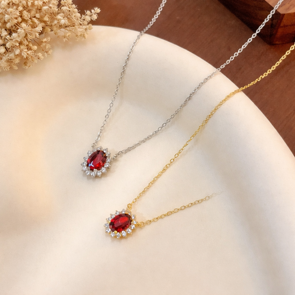 Sterling Silver Oval Zircon Halo Necklace