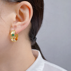 Gold Huggie Hoop Earrings with Multicolor Gemstones