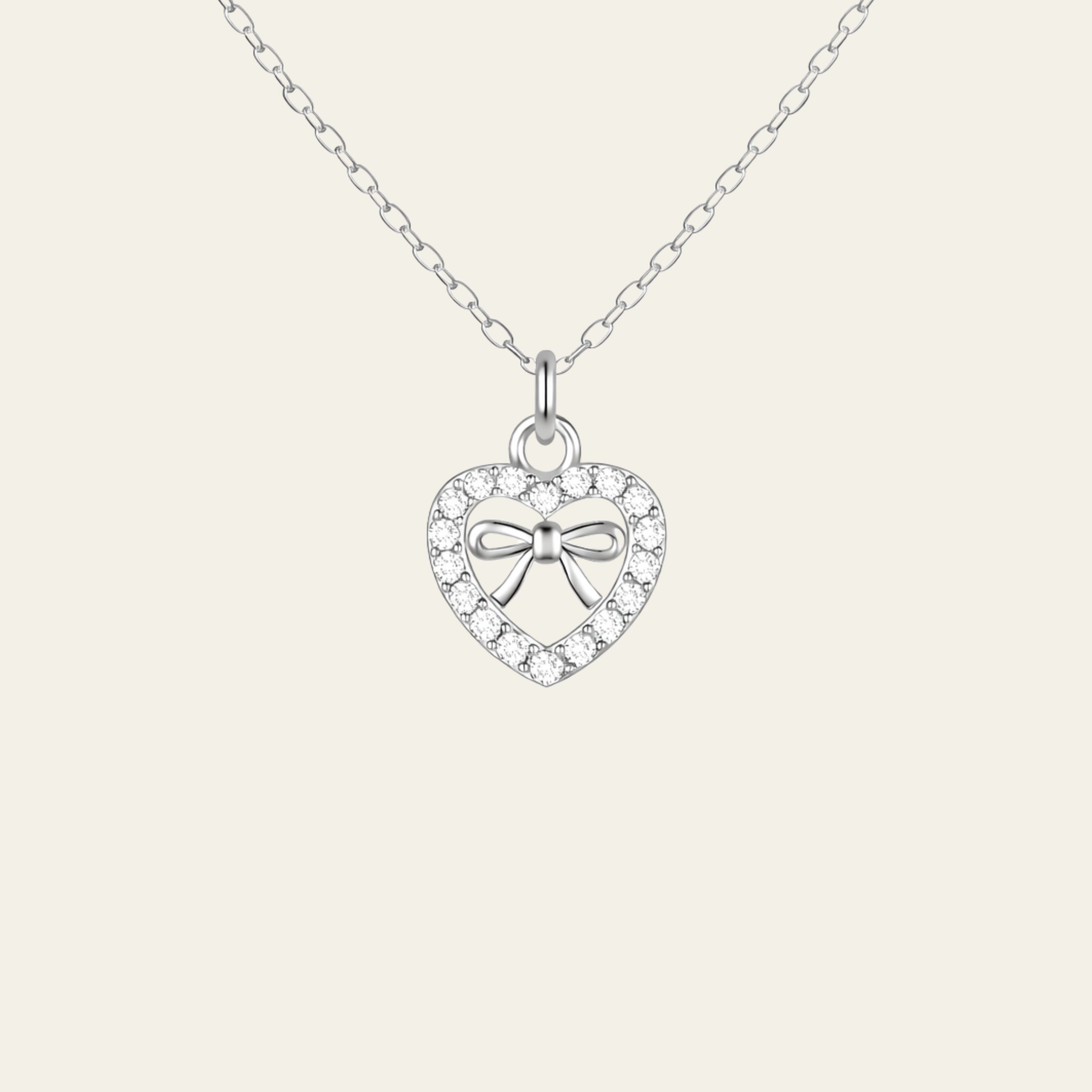 Sterling Silver Heart Bow Zircon Pendant Necklace