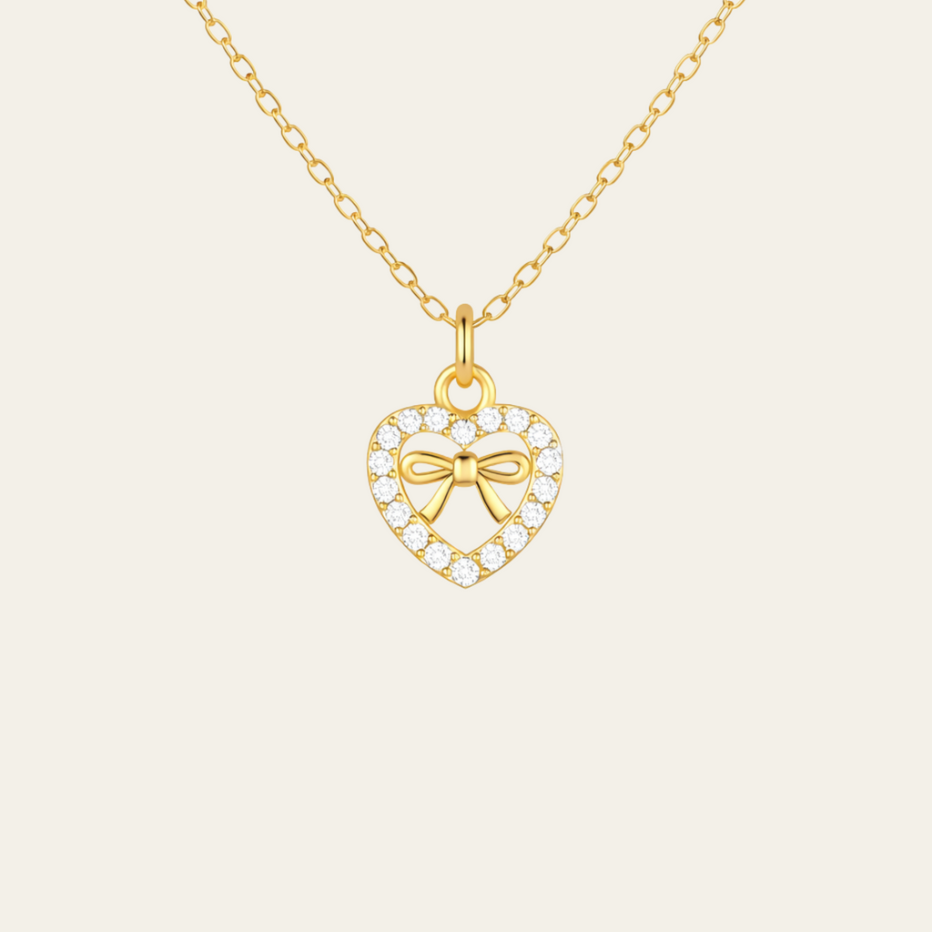 Sterling Silver Heart Bow Zircon Pendant Necklace