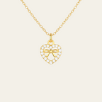 Sterling Silver Heart Bow Zircon Pendant Necklace