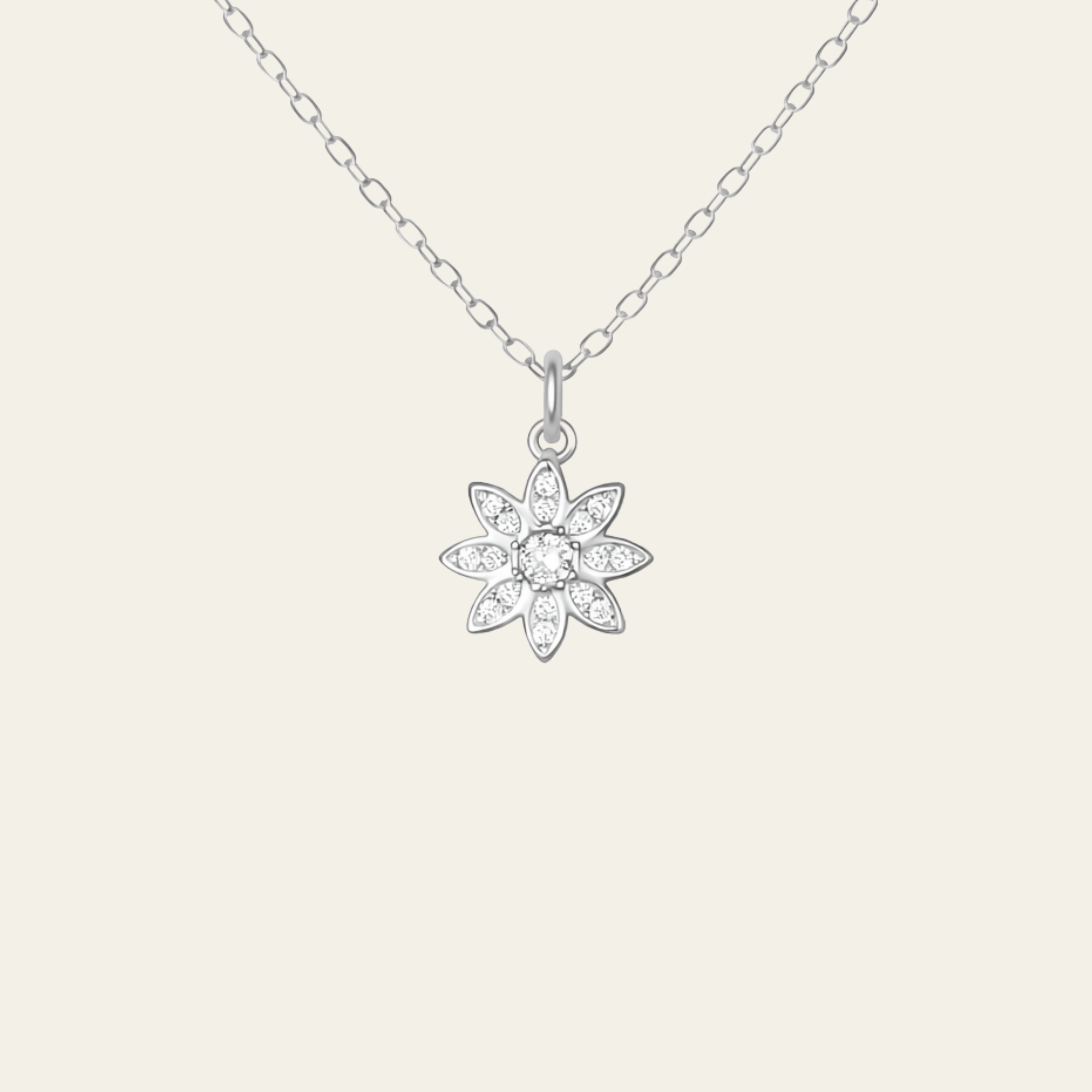 Sterling Silver Sunburst Floral Zircon Necklace