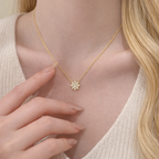 Sterling Silver Sunburst Floral Zircon Necklace