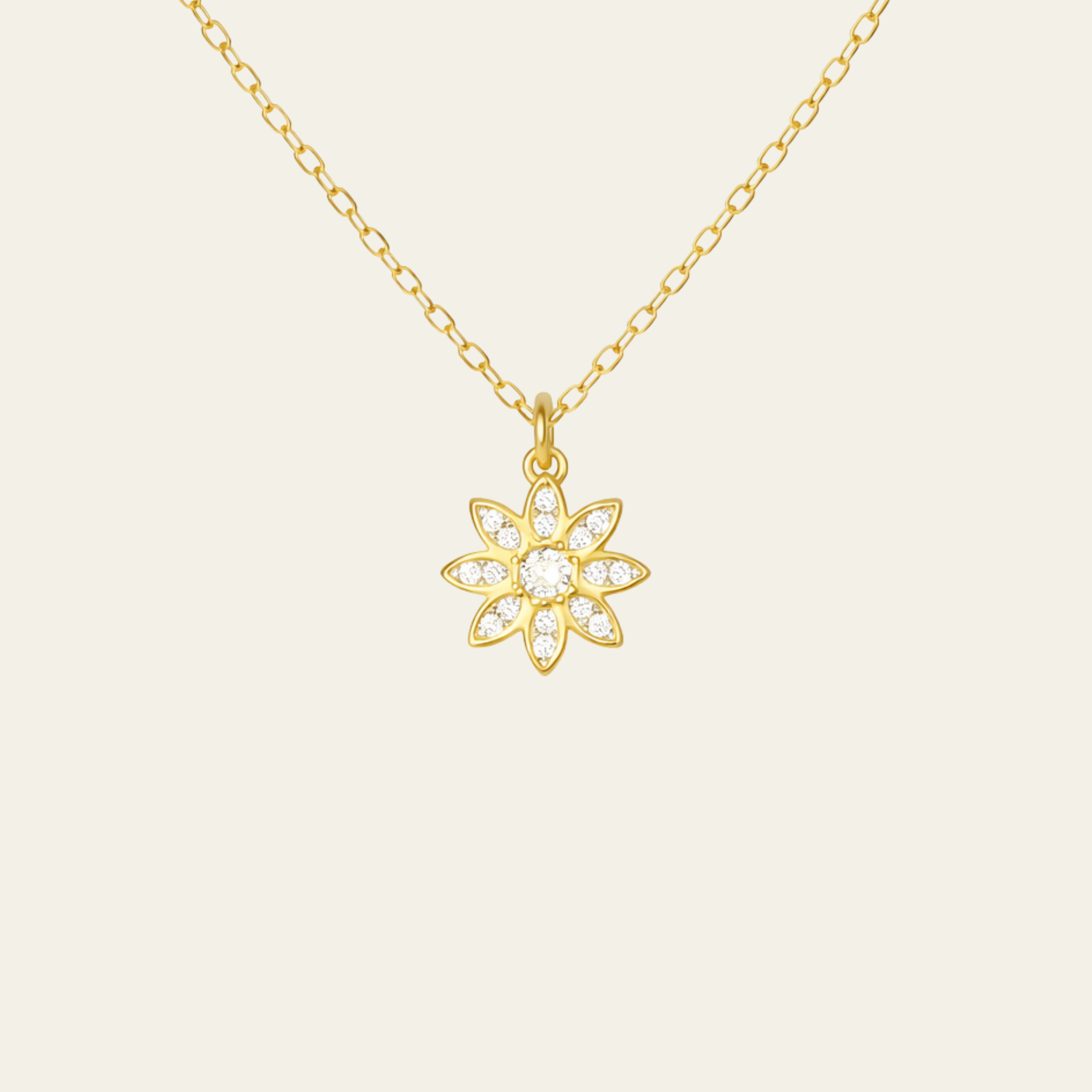 Sterling Silver Sunburst Floral Zircon Necklace