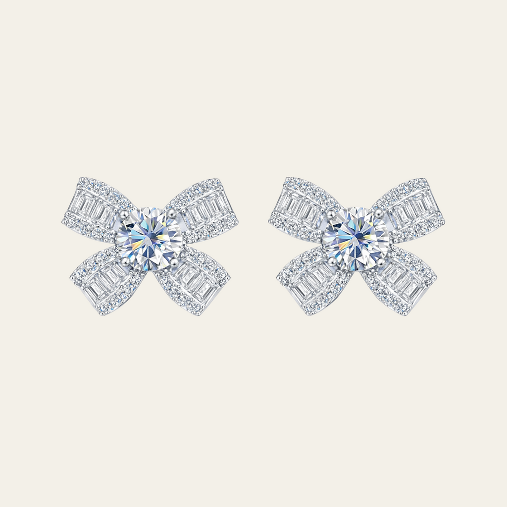 Sterling Silver Bow Zircon Stud Earrings