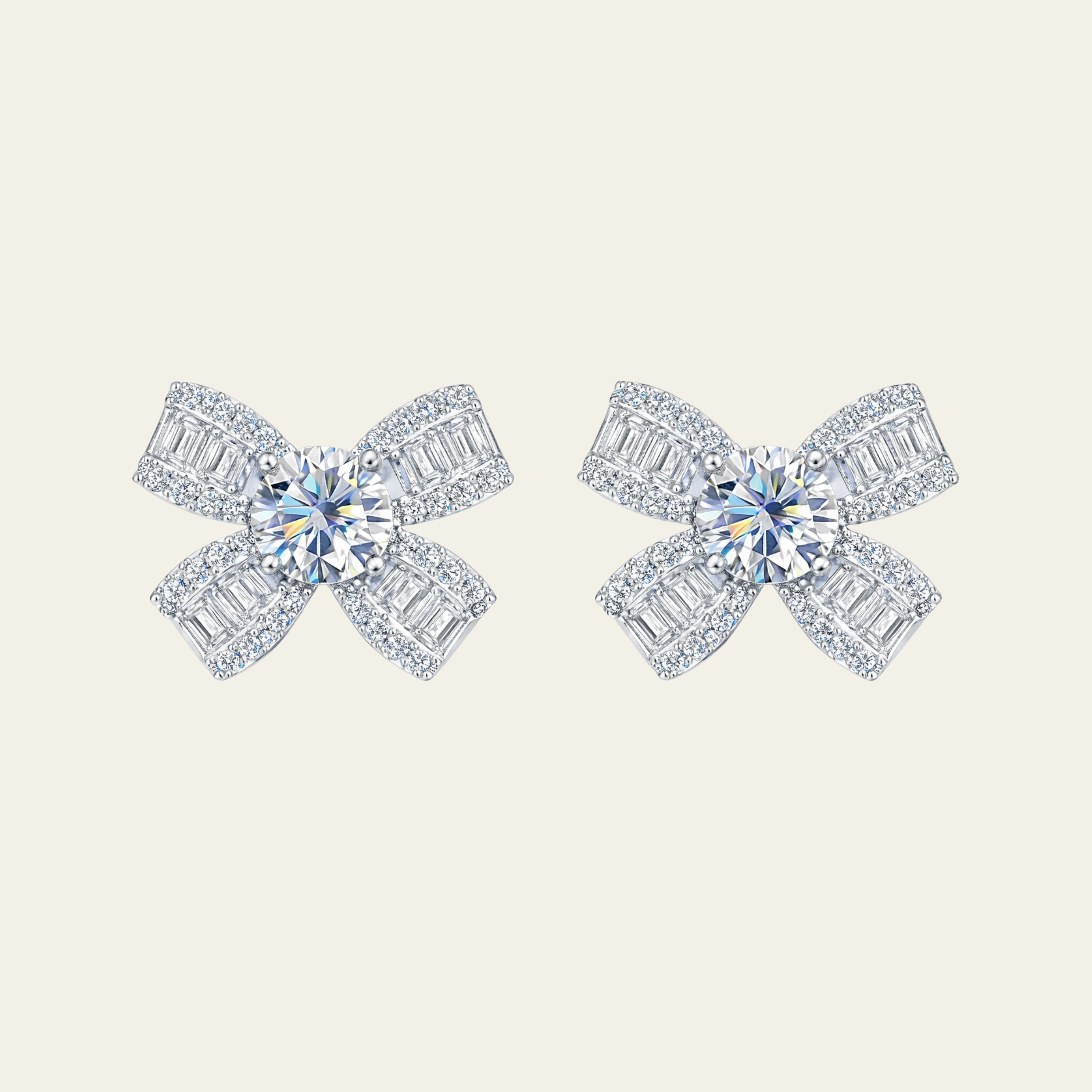 Sterling Silver Bow Zircon Stud Earrings