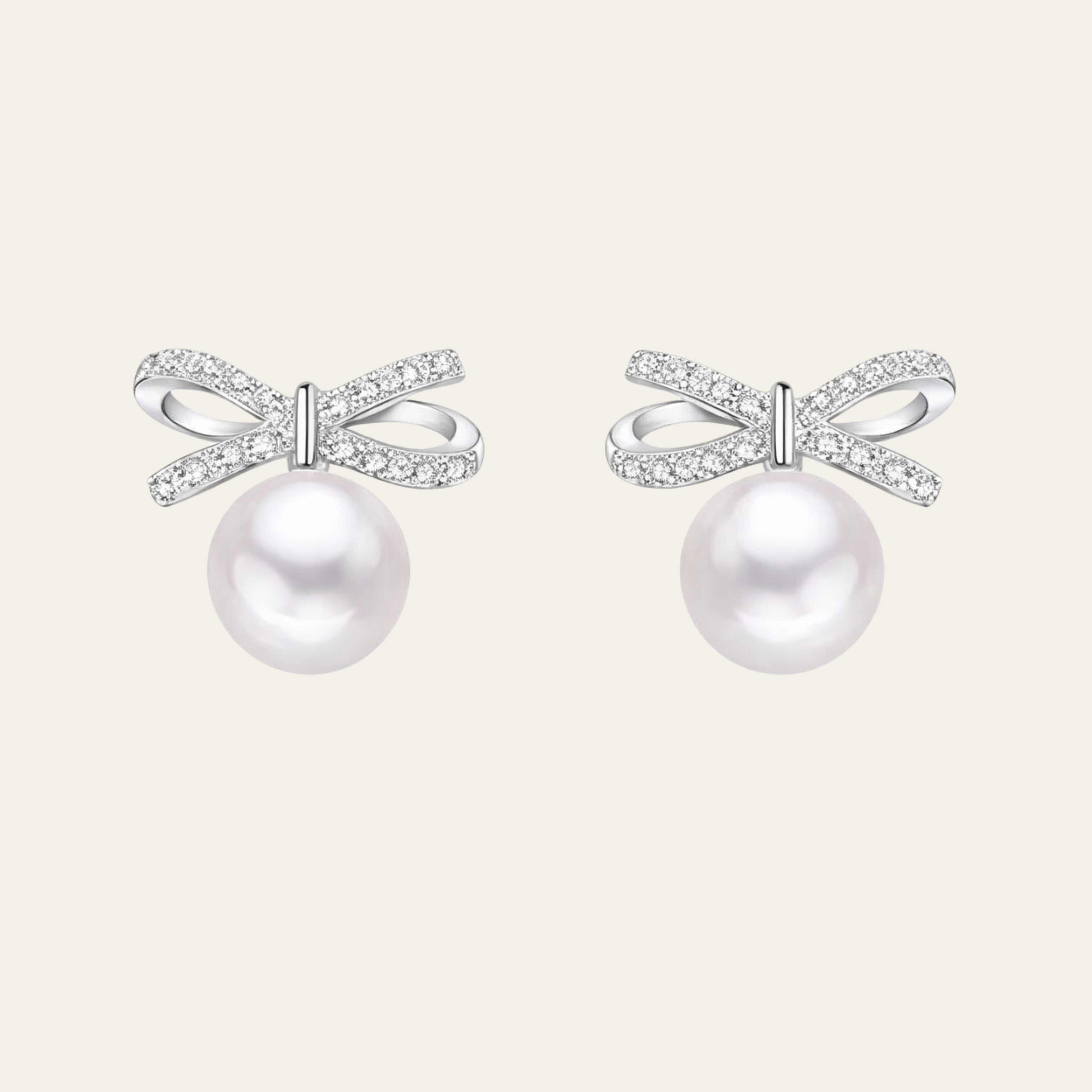 Sterling Silver Bow Pearl Zircon Stud Earrings