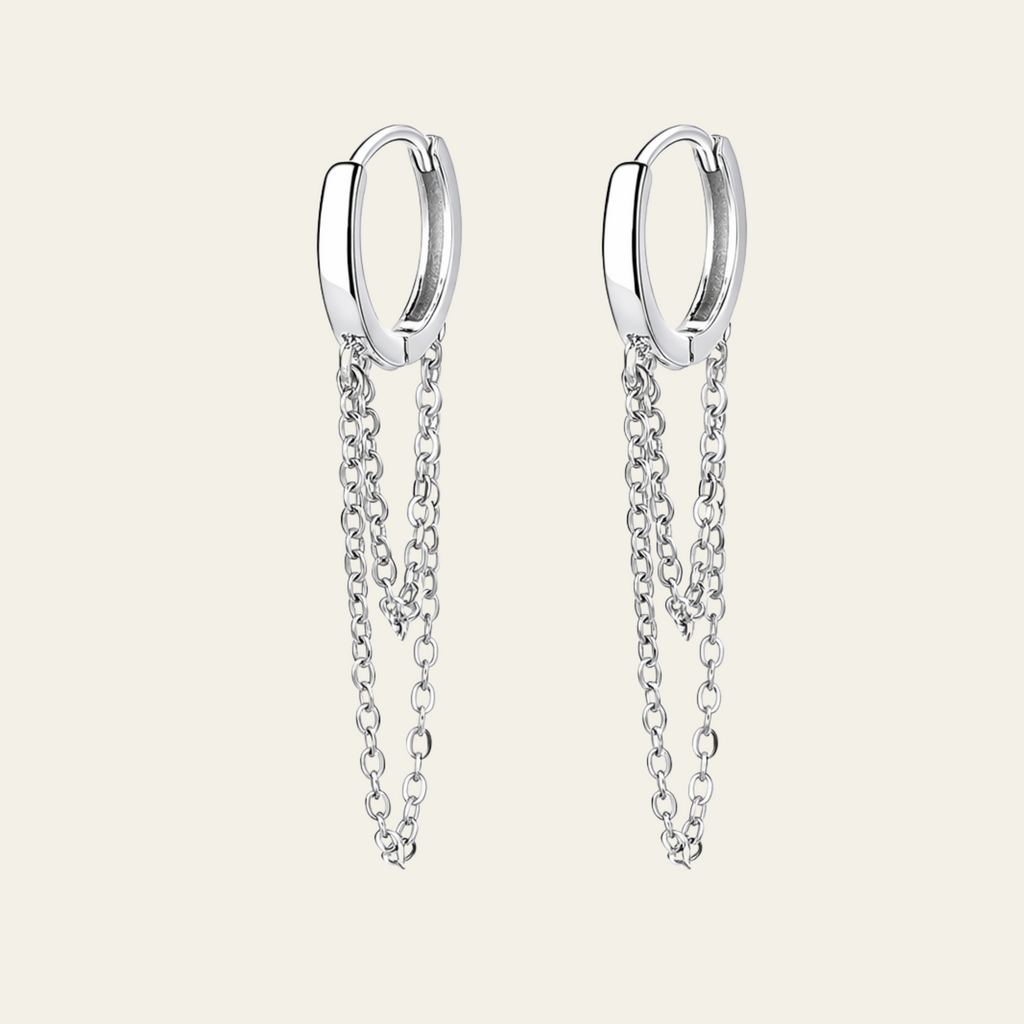 Sterling Silver Minimal Chain Drop Hoop Earrings