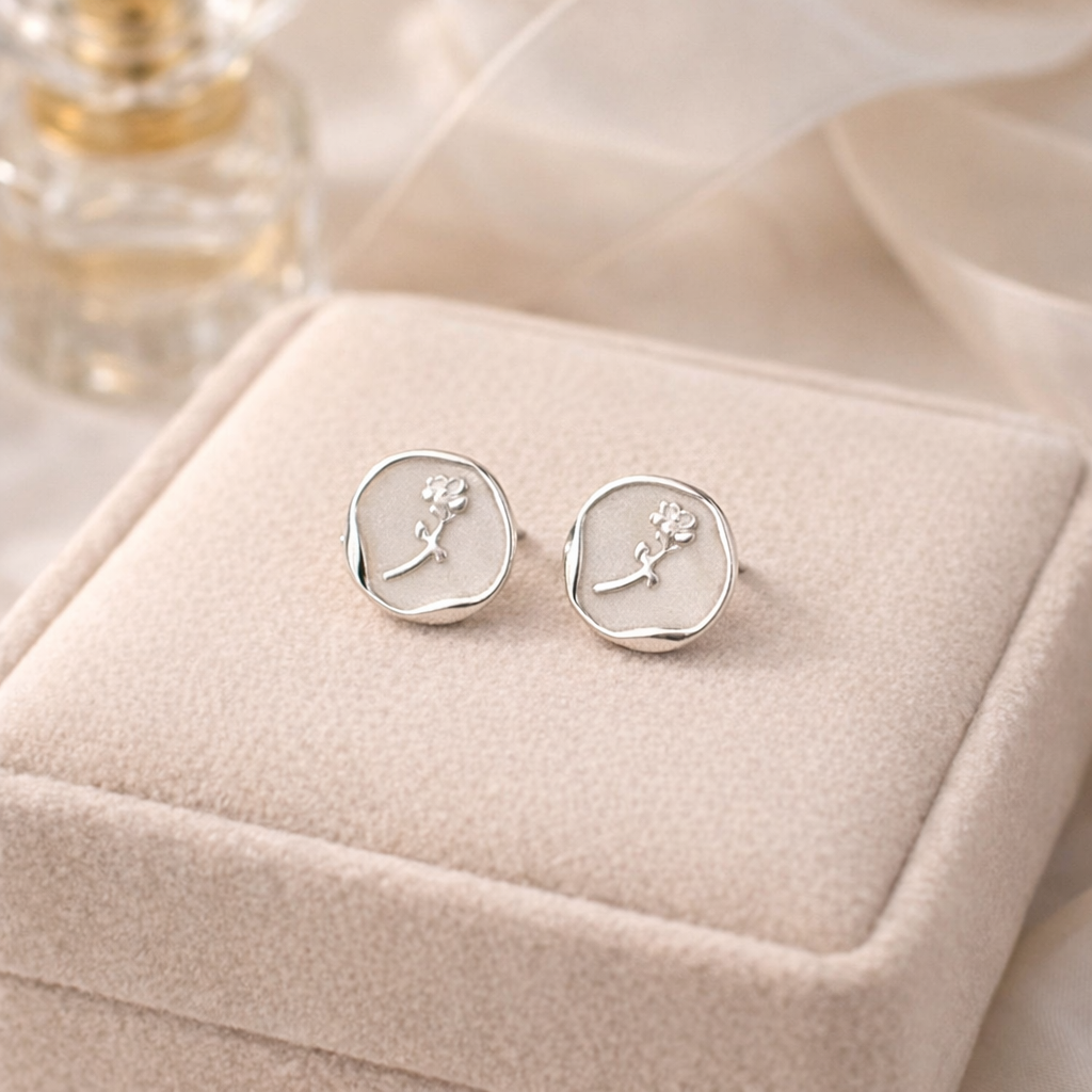 Sterling Silver Rose Relief Stud Earrings