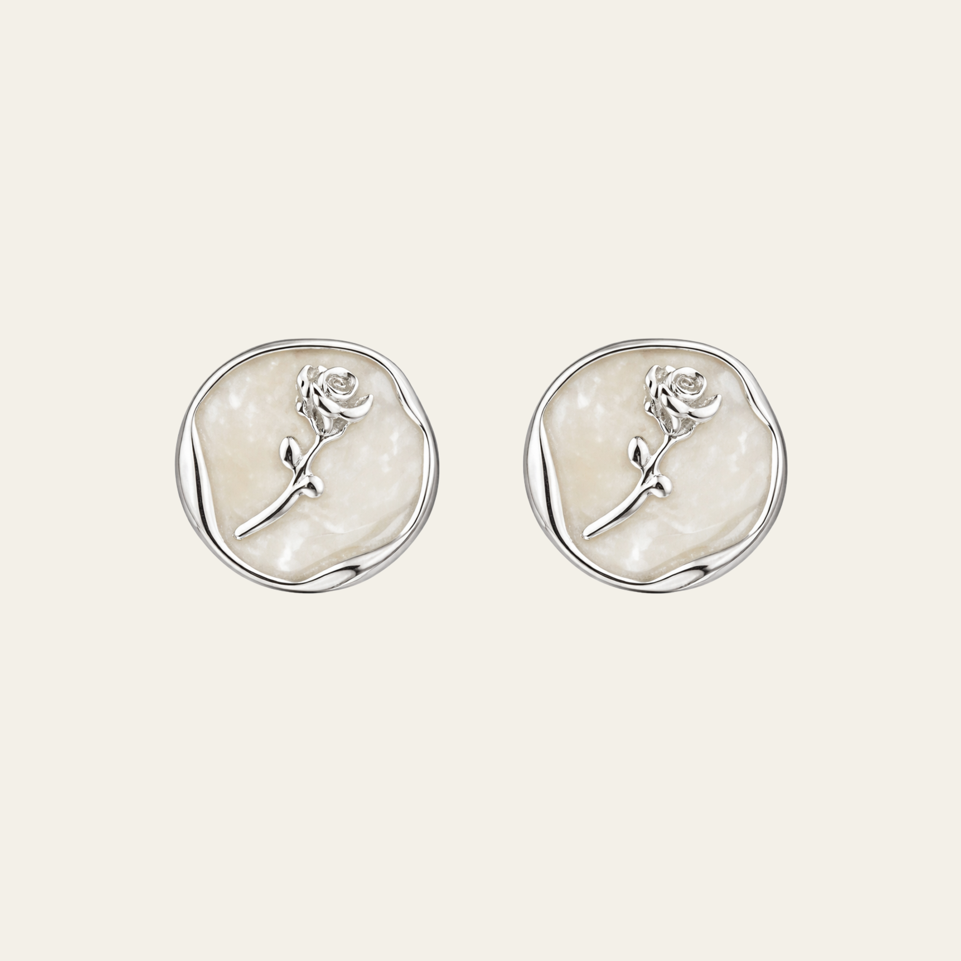Sterling Silver Rose Relief Stud Earrings