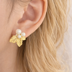 Sterling Silver Grape Pearl Leaf Stud Earrings