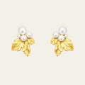 Sterling Silver Grape Pearl Leaf Stud Earrings
