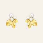 Sterling Silver Grape Pearl Leaf Stud Earrings