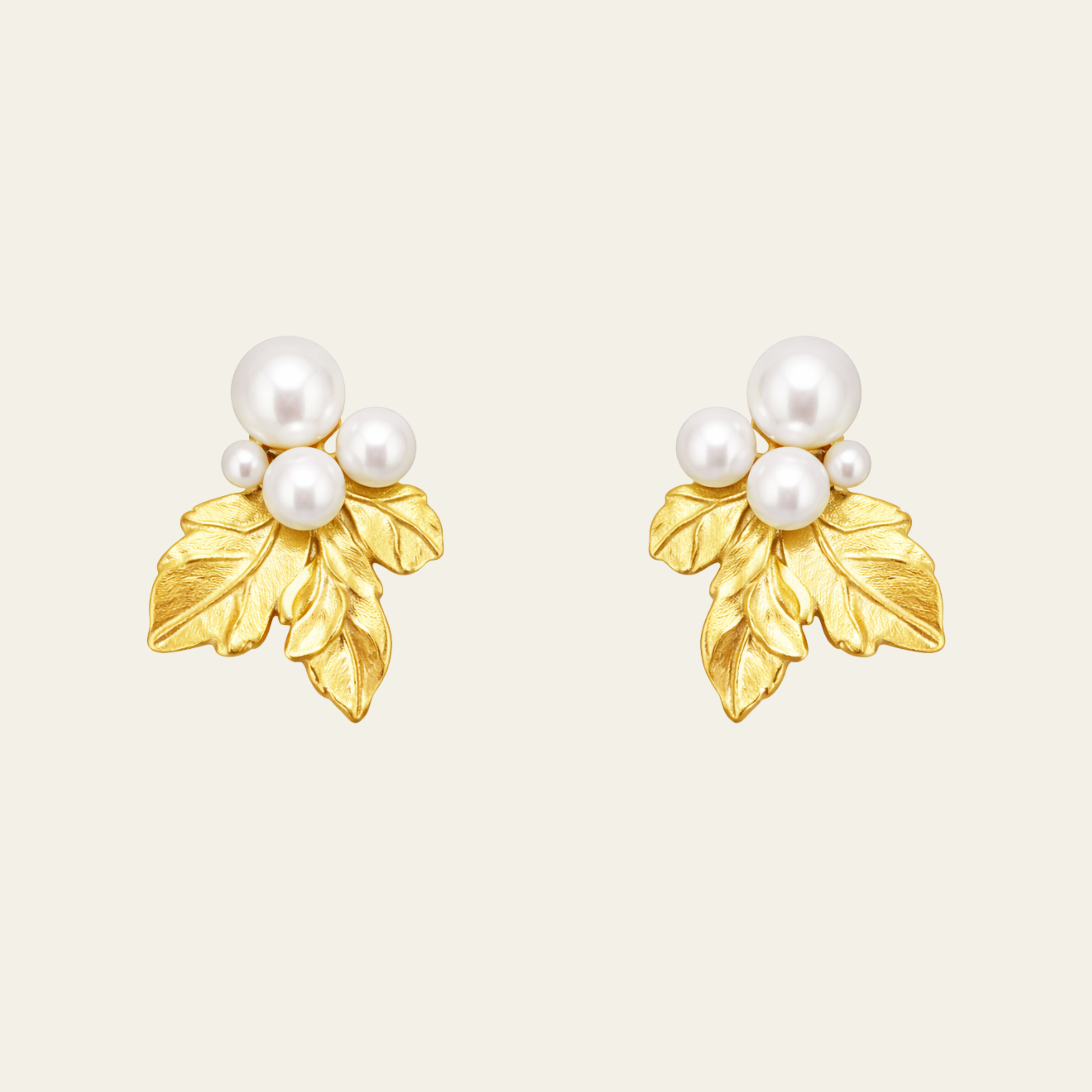 Sterling Silver Grape Pearl Leaf Stud Earrings