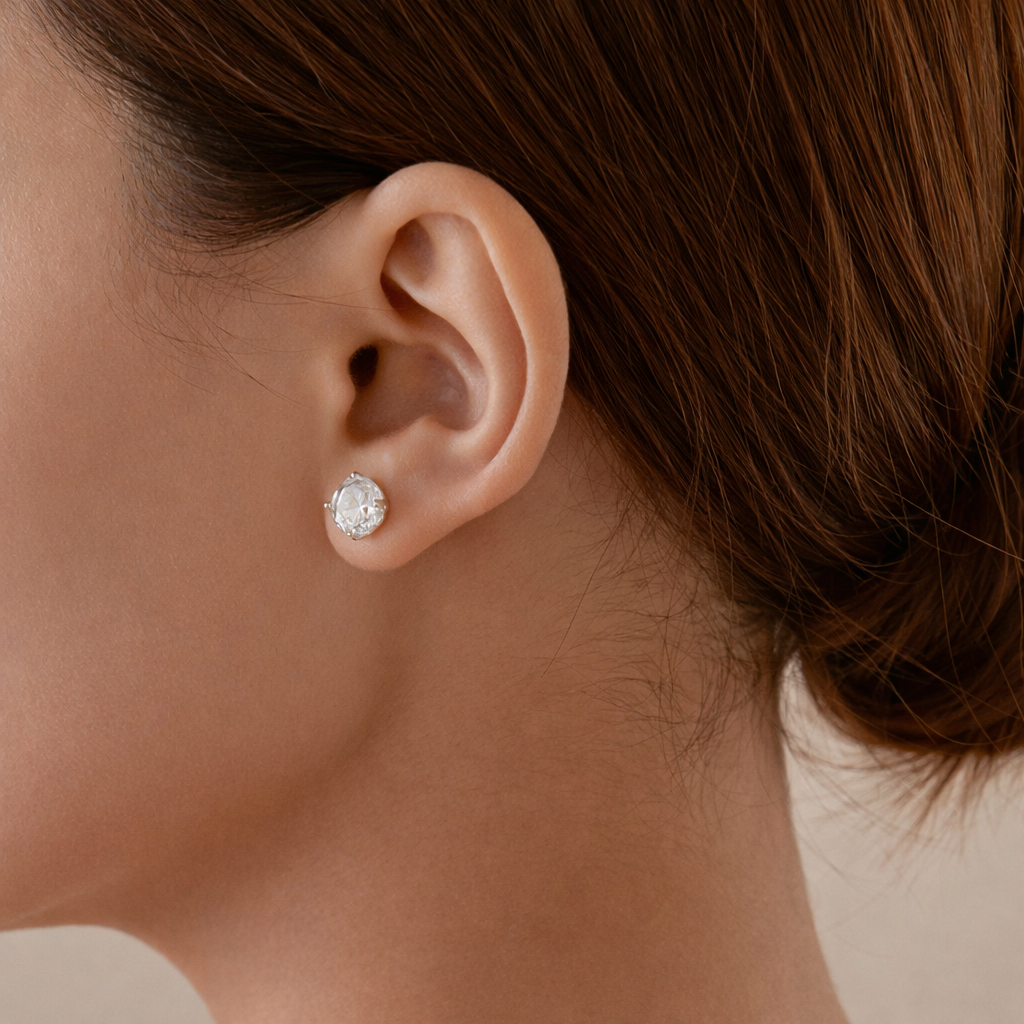 Sterling Silver Rose Cut Zircon Stud Earrings