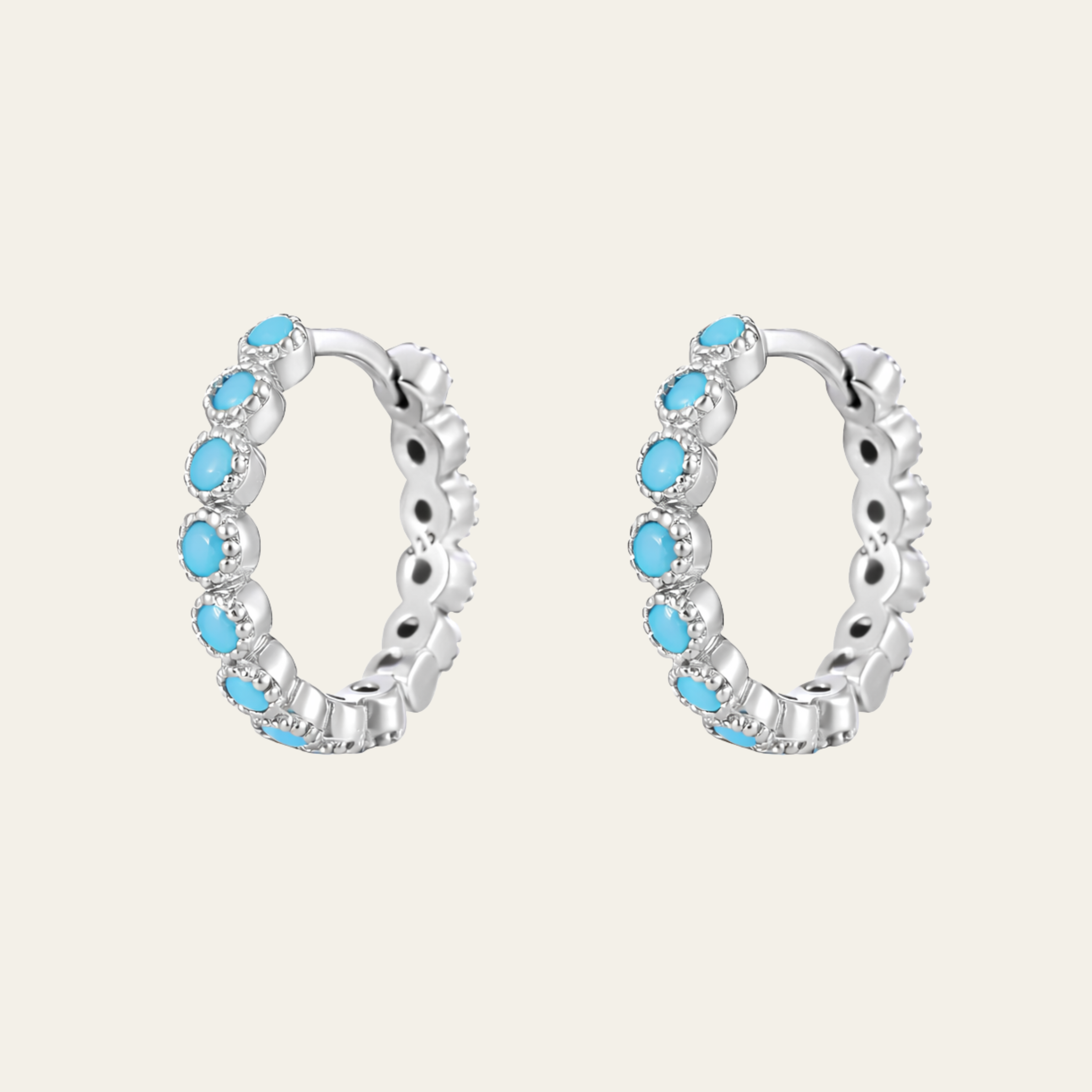 Sterling Silver Vintage Turquoise Round Hoop Earrings