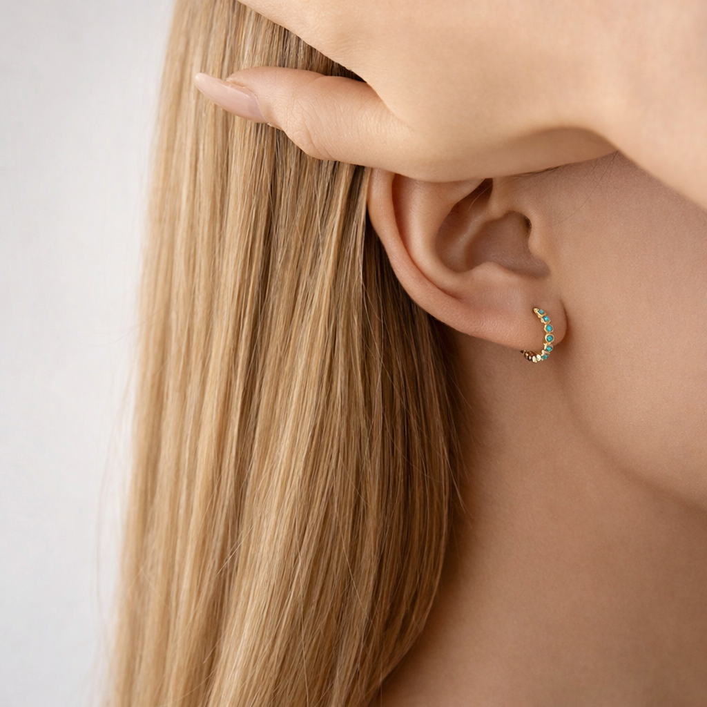 Sterling Silver Vintage Turquoise Round Hoop Earrings