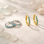 Sterling Silver Vintage Turquoise Round Hoop Earrings