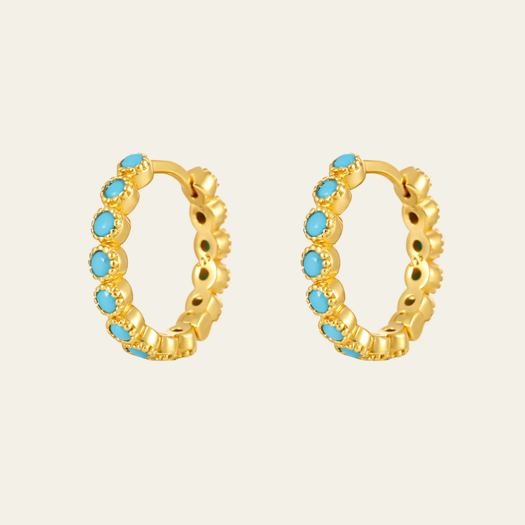 Sterling Silver Vintage Turquoise Round Hoop Earrings