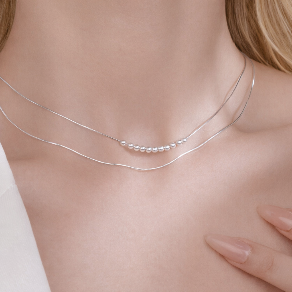 Sterling Silver Minimal Double Layer Pearl Necklace