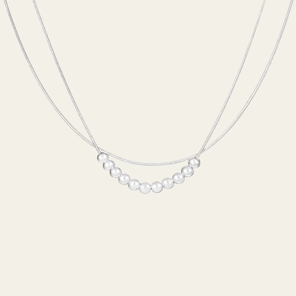 Sterling Silver Minimal Double Layer Pearl Necklace