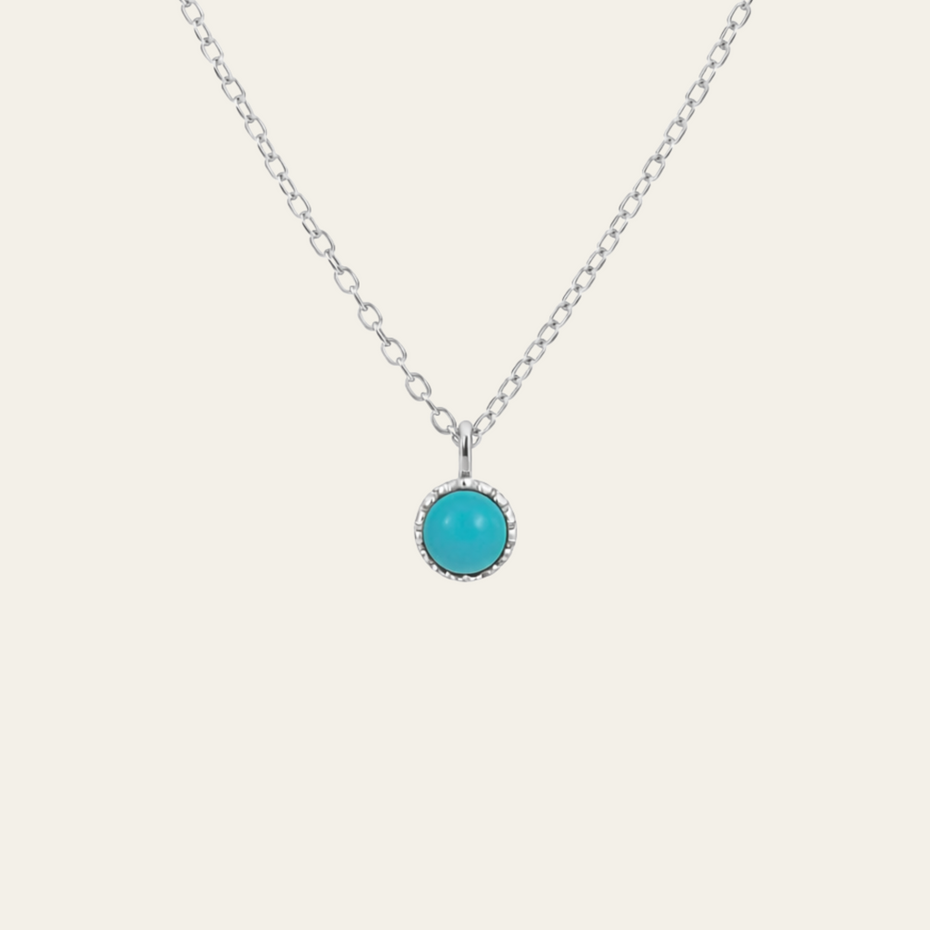 Sterling Silver Round Turquoise Stone Minimal Necklace