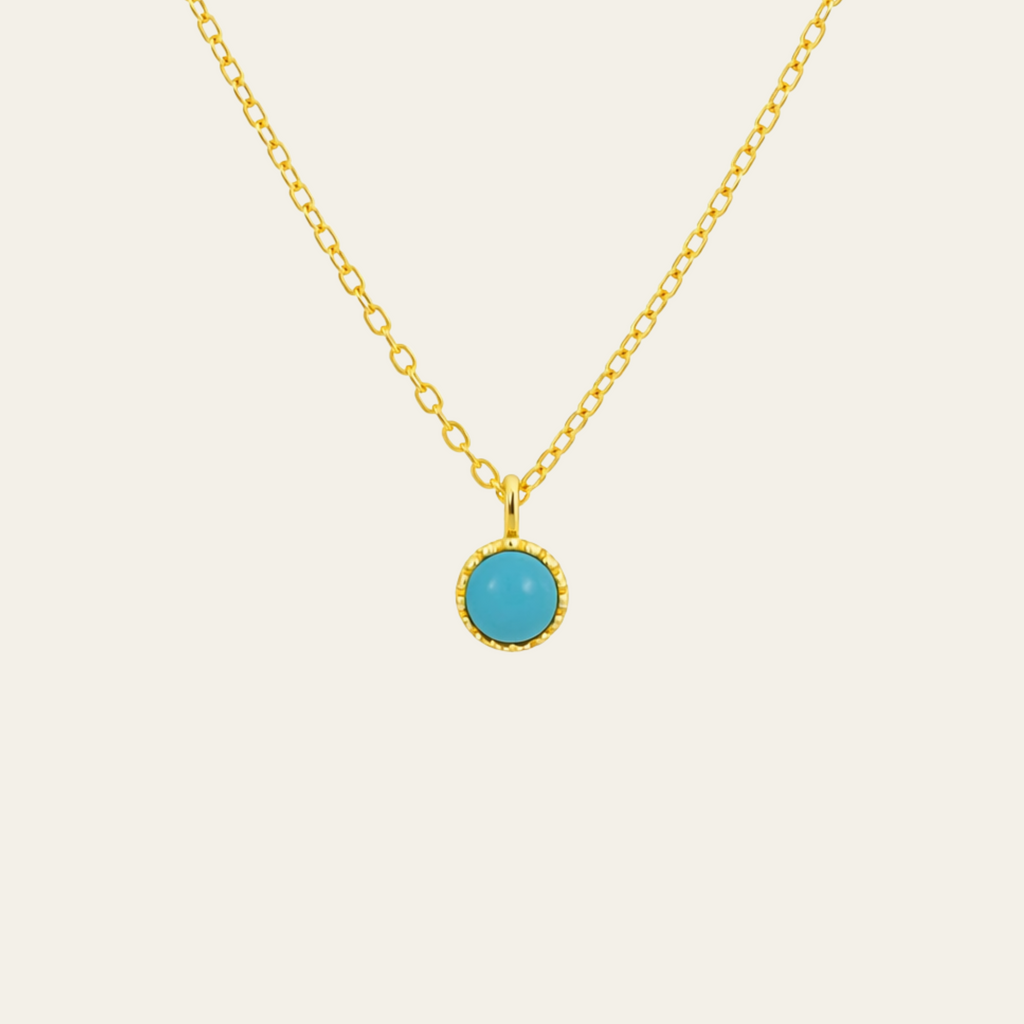 Sterling Silver Round Turquoise Stone Minimal Necklace