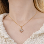 Sterling Silver Geometric Square Diamond Necklace