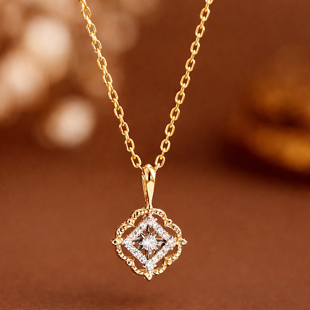 Sterling Silver Geometric Square Diamond Necklace