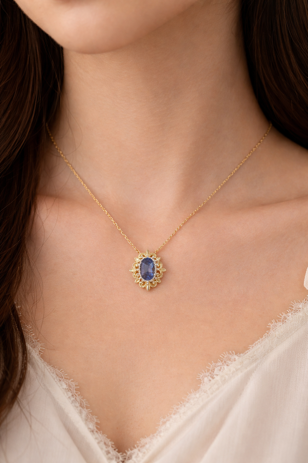 Sterling Silver Tanzanite Floral Petal Necklace