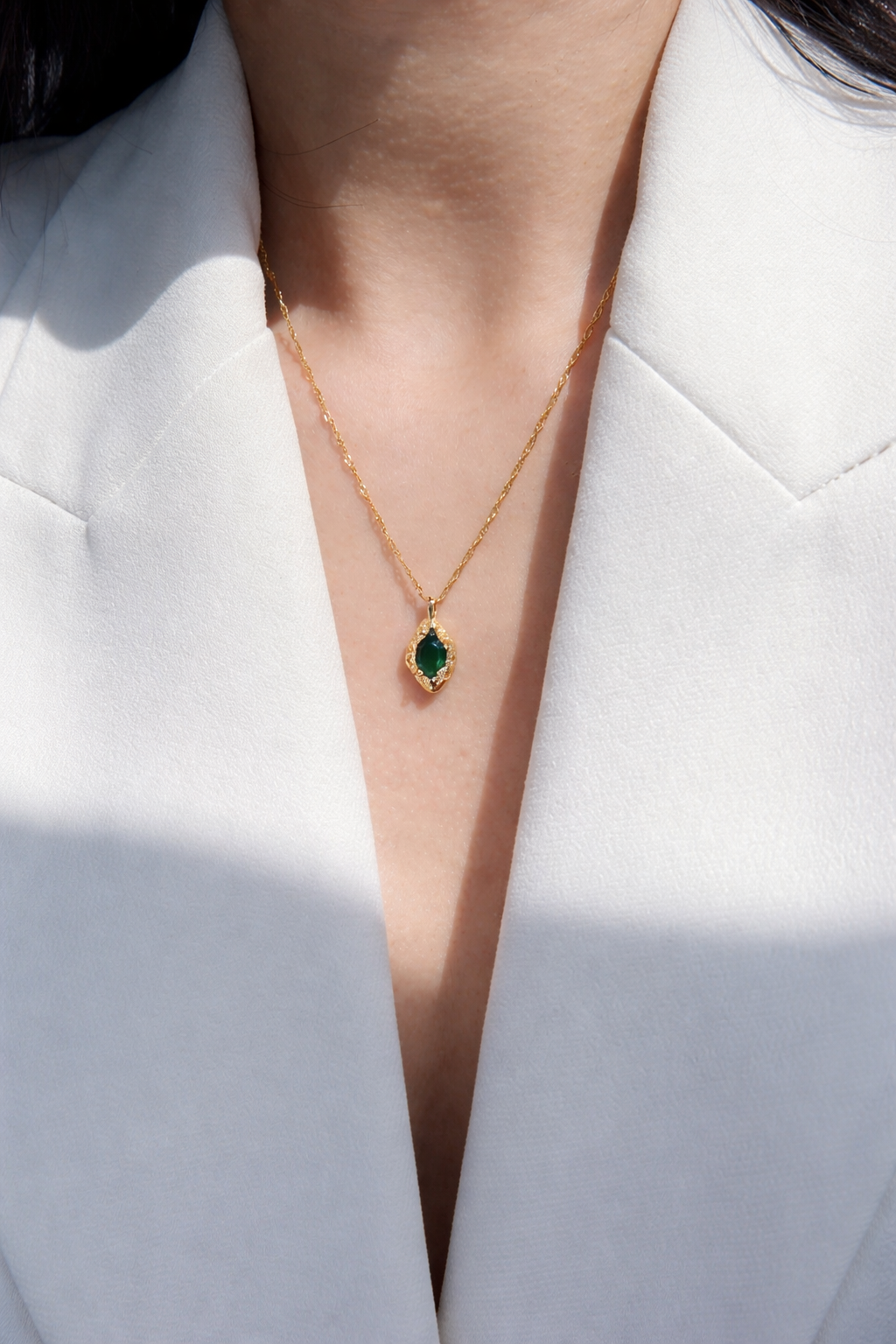 Green Gemstone Gold Pendant Necklace