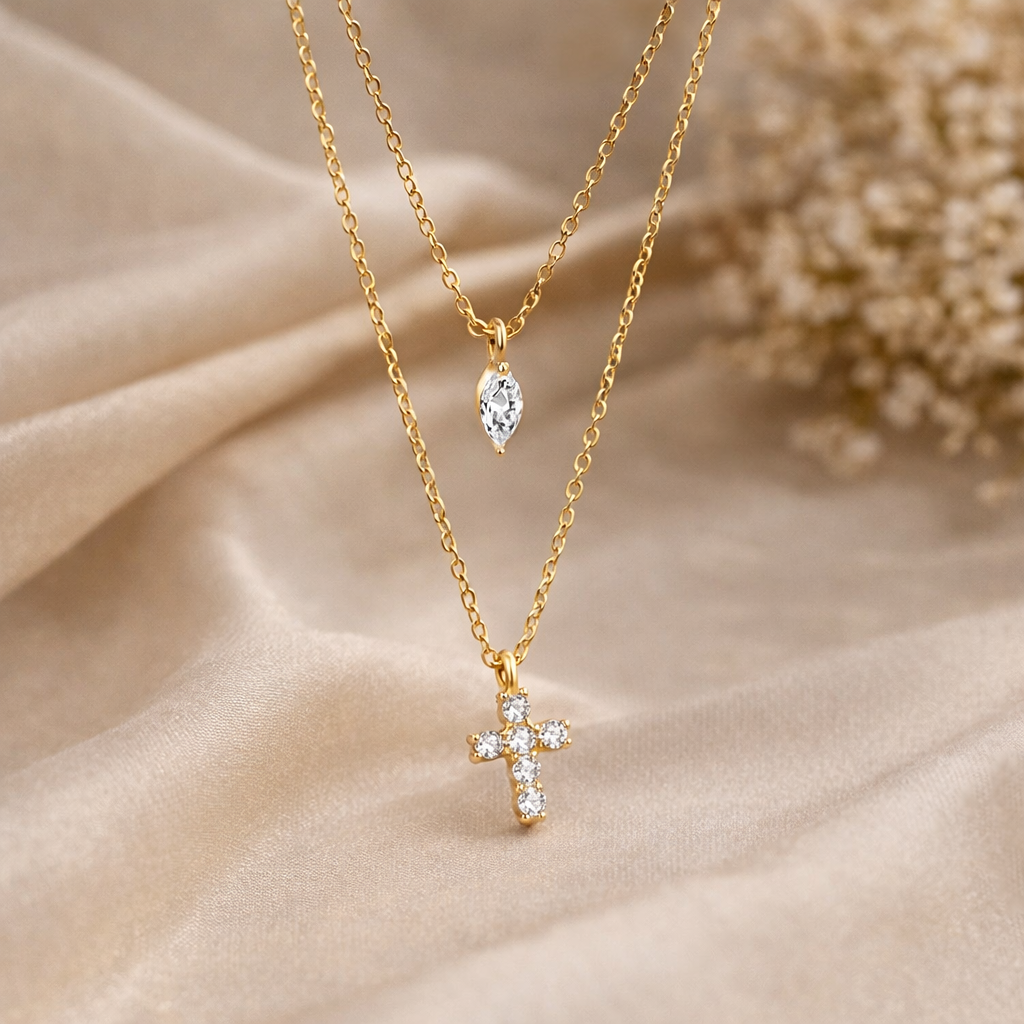 Sterling Silver Layered Cross Necklace