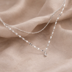 Sterling Silver Double Layer Round Zircon Necklace