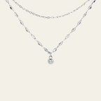 Sterling Silver Double Layer Round Zircon Necklace