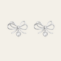 Sterling Silver Bow Heart Drop Earrings