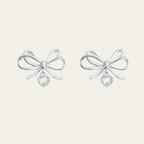 Sterling Silver Bow Heart Drop Earrings