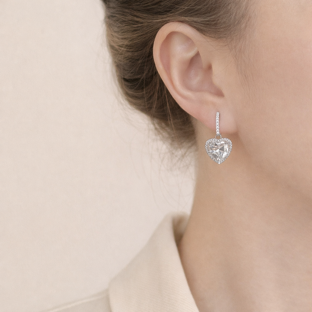 Crystal Inlay Heart Drop Earrings